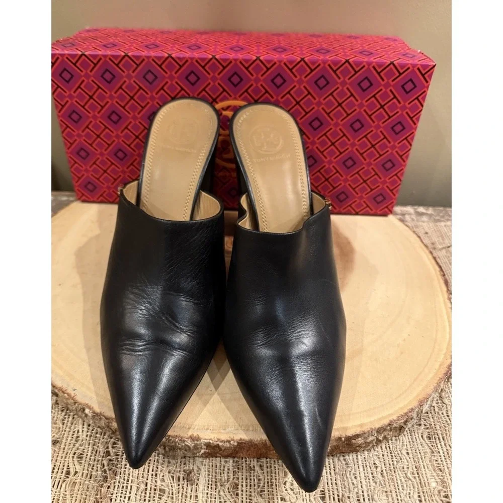 Tory Burch Penelope Black Mule Pumps Pointed Toe‎ Shoes in Black Size 10 369$